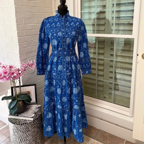 Pink City Prints Margot Blue Maxi Dress -Size Medium NWT - Picture 3 of 7